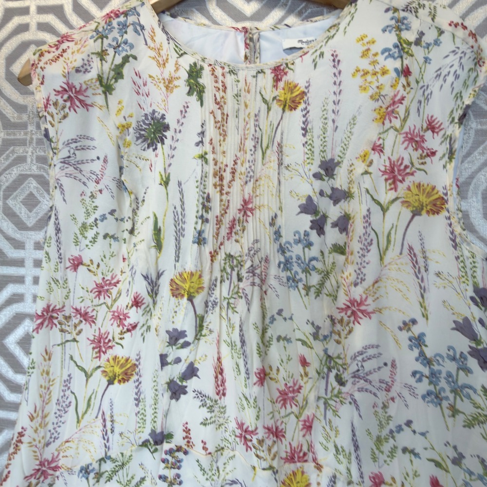 Madewell Silk Wildflower Pintuck Ruffle Dress Cottage core cream Floral 6 - Picture 3 of 8